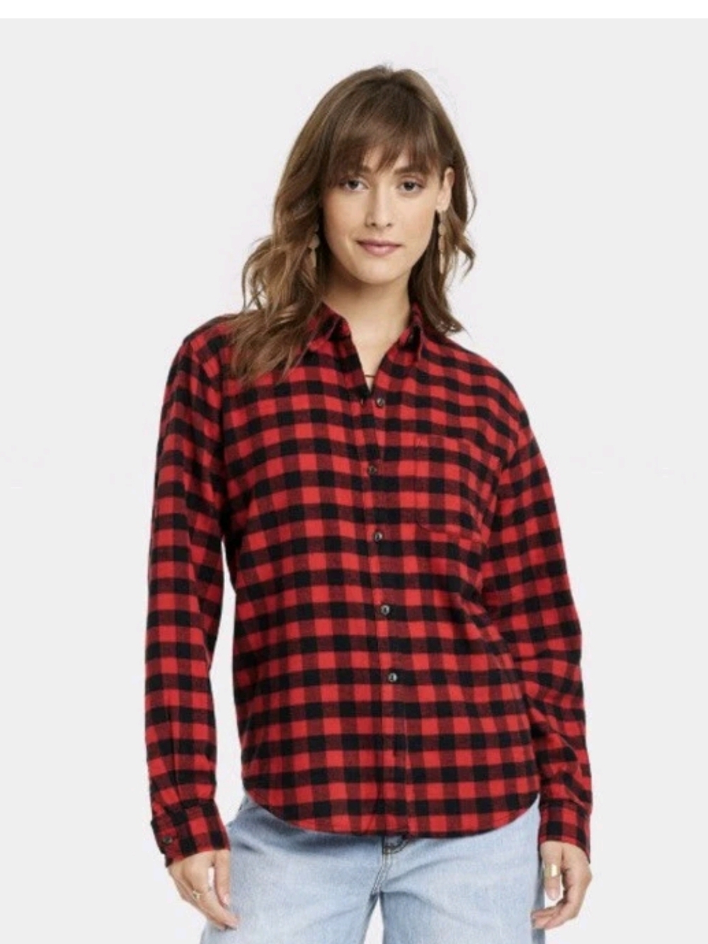 Universal Thread Red and Black Buffalo Plaid Button-Up Shirt Size Small